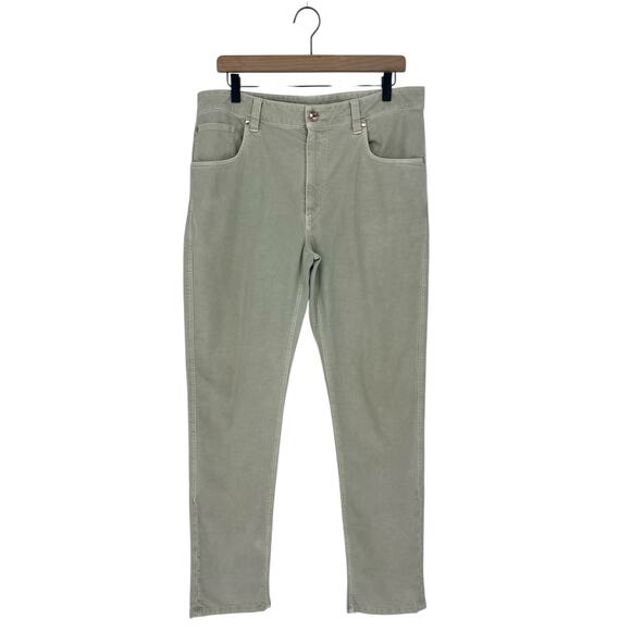 Brunello Cucinelli The Straight Leg Mid Rise Jeans in Light Green - Picture 2 of 13
